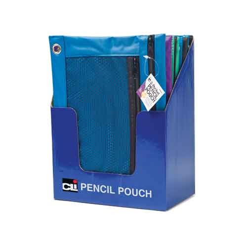 2-Pocket Pencil Pouch w/ Mesh Front - Assorted Colors