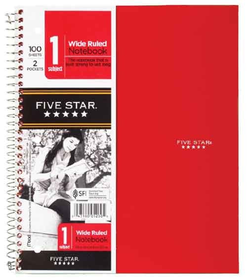 Mead Five Star 1 Subject Spiral Notebook - Wide Ruled – Norfolk Academy ...