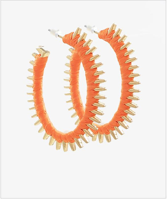 Orange Hoop with Gold Spikes Earring