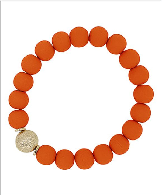 Clay Beads with Gold Bead Bracelet - Orange - SALE