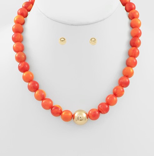 Resin Bead Necklace with Earrings Set - 2 colors - SALE