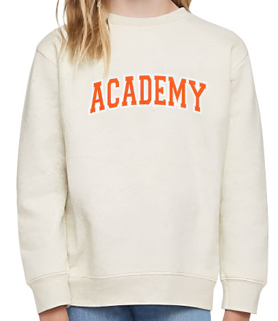 Natural Heather Crewneck with Arched Academy - Youth